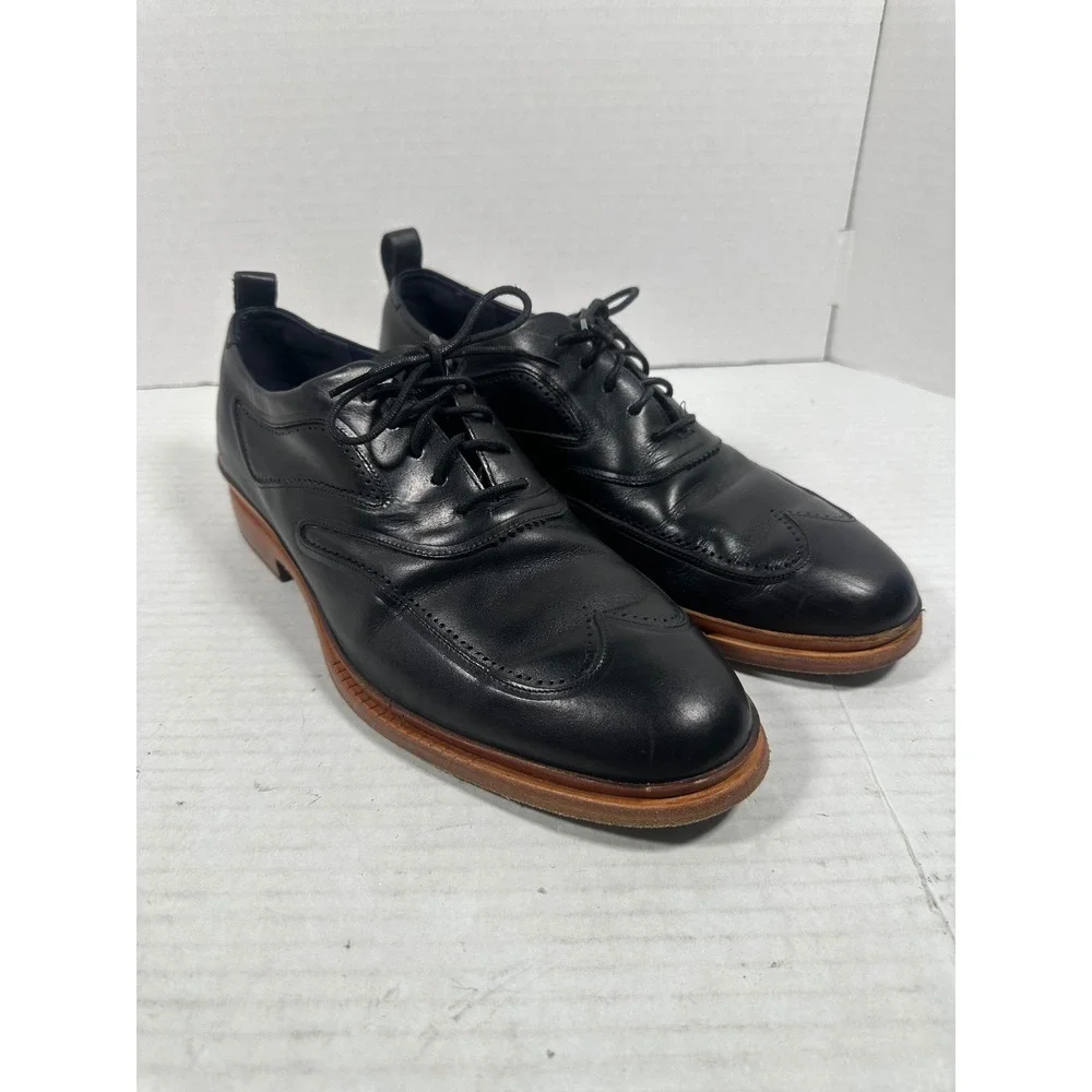 Cole Haan Grand 360 Mens Black Leather Wingtip Oxford Dress Shoes C28182 S: 9.5
